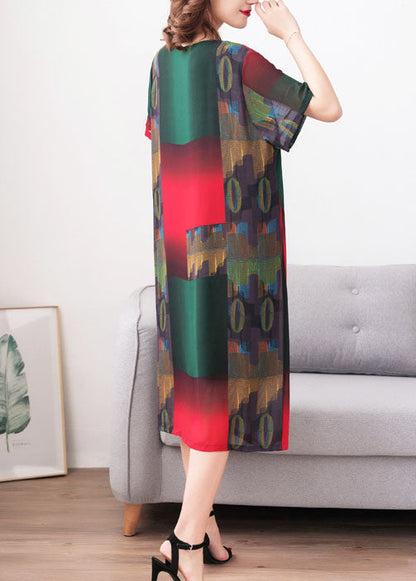 Stylish Green O Neck Print Patchwork Chiffon Dress Summer Ada Fashion