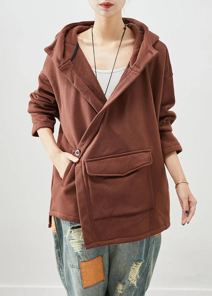 Stylish Khaki Asymmetrical Oversized Warm Fleece Jacket Fall Ada Fashion