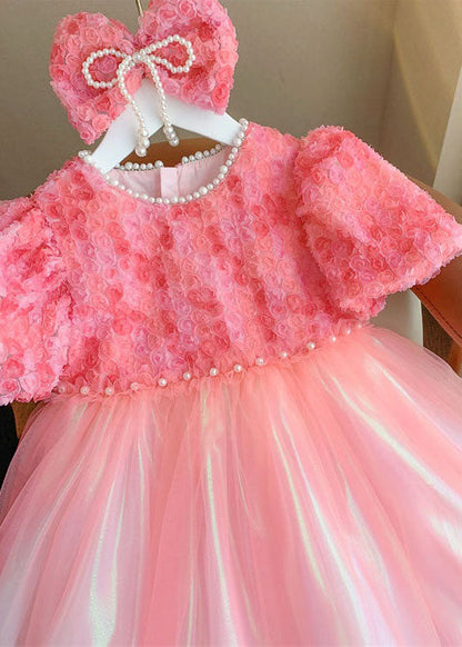 Robes d'été élégantes en tulle à col rond et perles pour bébé fille