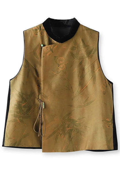 Top Quality Button Print Lace Up Patchwork Silk Waistcoat Sleeveless Ada Fashion