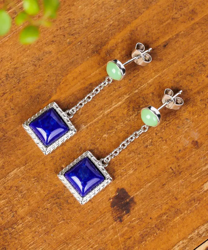 Unique Blue Sterling Silver Gem Stone Drop Earrings Ada Fashion