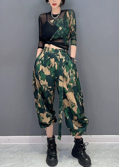 Ensemble haut et pantalon patchwork en tulle à imprimé camouflage unique en deux pièces pour le printemps