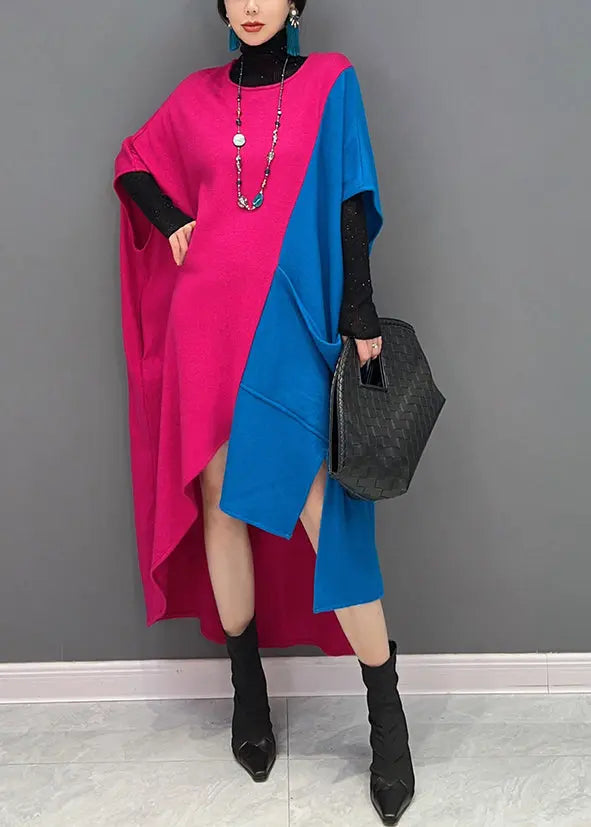 Unique Colorblock Asymmetrical Patchwork Cotton Dresses Fall Ada Fashion