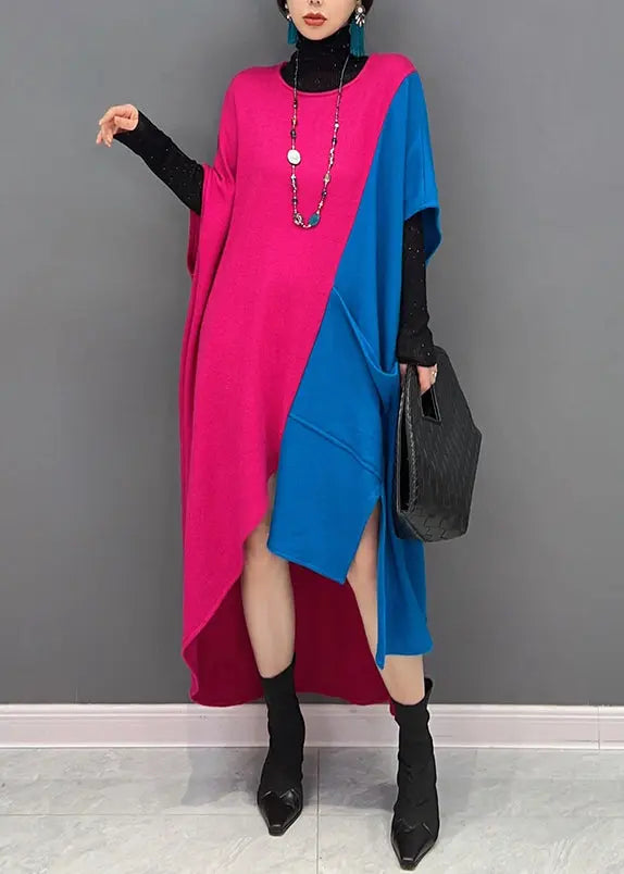 Unique Colorblock Asymmetrical Patchwork Cotton Dresses Fall Ada Fashion