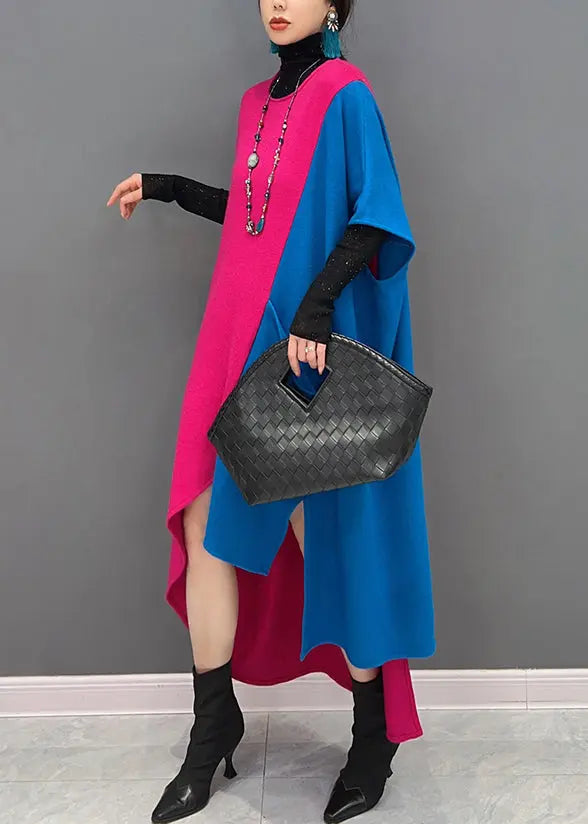 Unique Colorblock Asymmetrical Patchwork Cotton Dresses Fall Ada Fashion