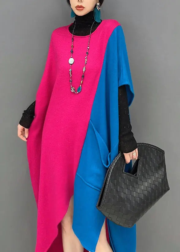 Unique Colorblock Asymmetrical Patchwork Cotton Dresses Fall Ada Fashion