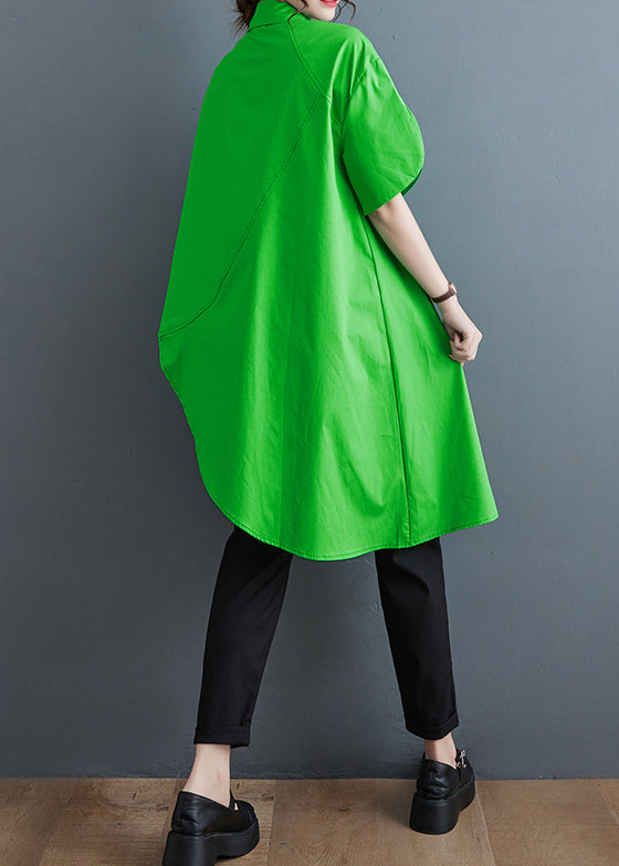 Unique Green Asymmetrical Low High Design Cotton Shirt Tops Summer Ada Fashion