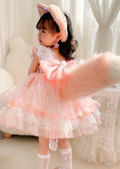 Robe de princesse en tulle rose à volants et imprimé dessin animé pour bébé fille