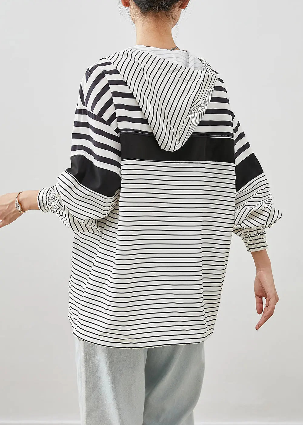 Unique White Oversized Striped Cotton Pullover Sweatshirt Fall Ada Fashion