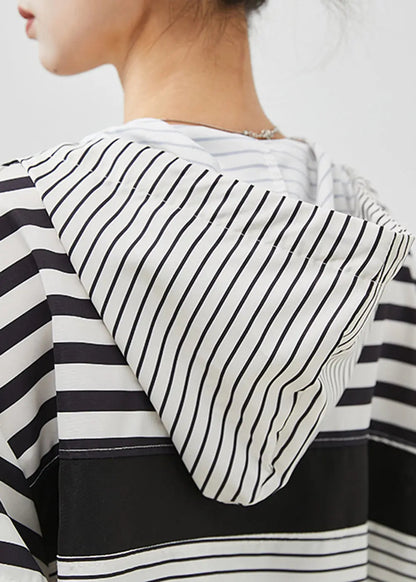 Unique White Oversized Striped Cotton Pullover Sweatshirt Fall Ada Fashion