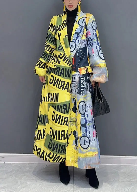 Unique Yellow The Press Style Print Pockets Patchwork Cotton Coats Fall Ada Fashion