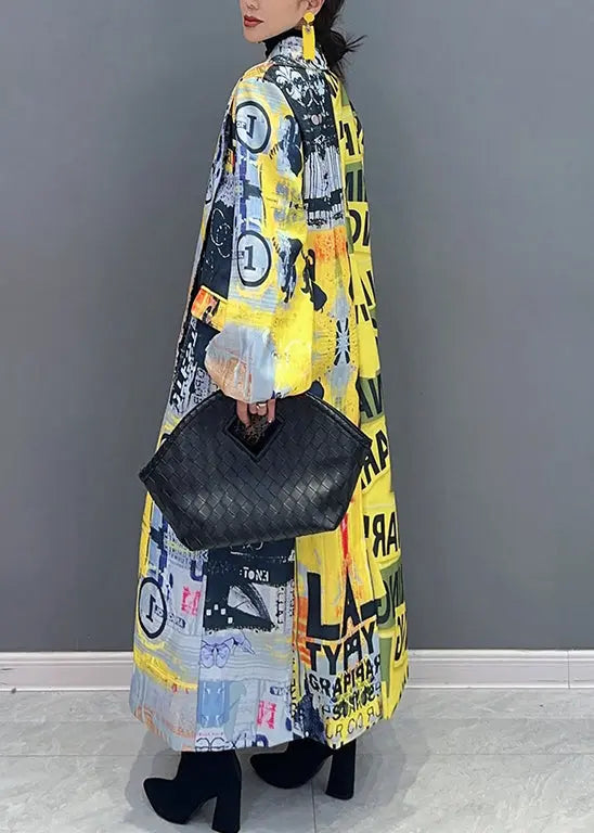 Unique Yellow The Press Style Print Pockets Patchwork Cotton Coats Fall Ada Fashion