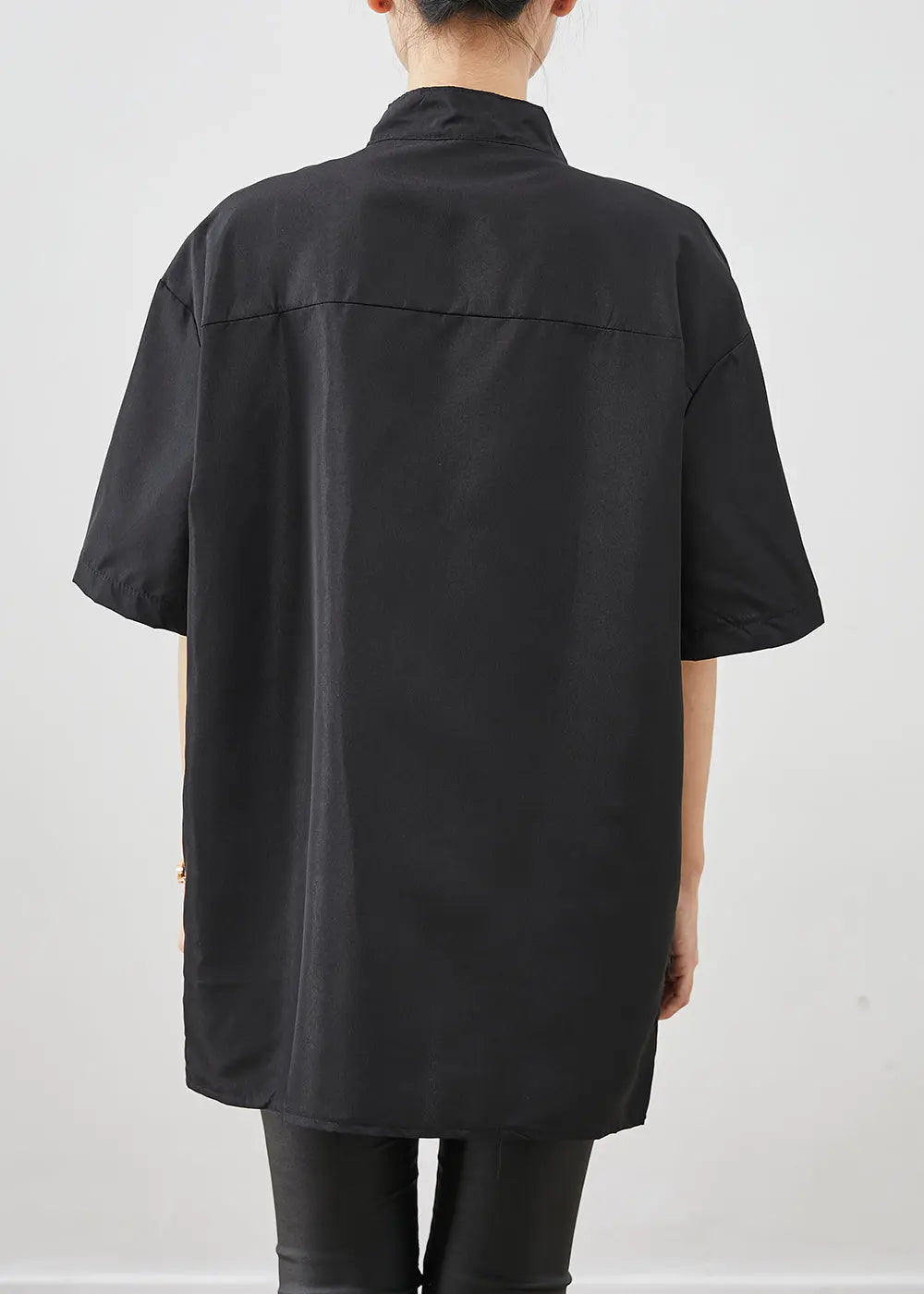 Vintage Black Oversized Chinese Style Cotton Shirt Short Sleeve Ada Fashion
