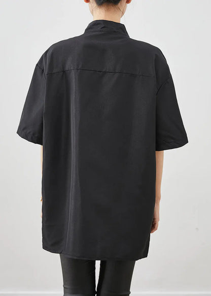 Vintage Black Oversized Chinese Style Cotton Shirt Short Sleeve Ada Fashion