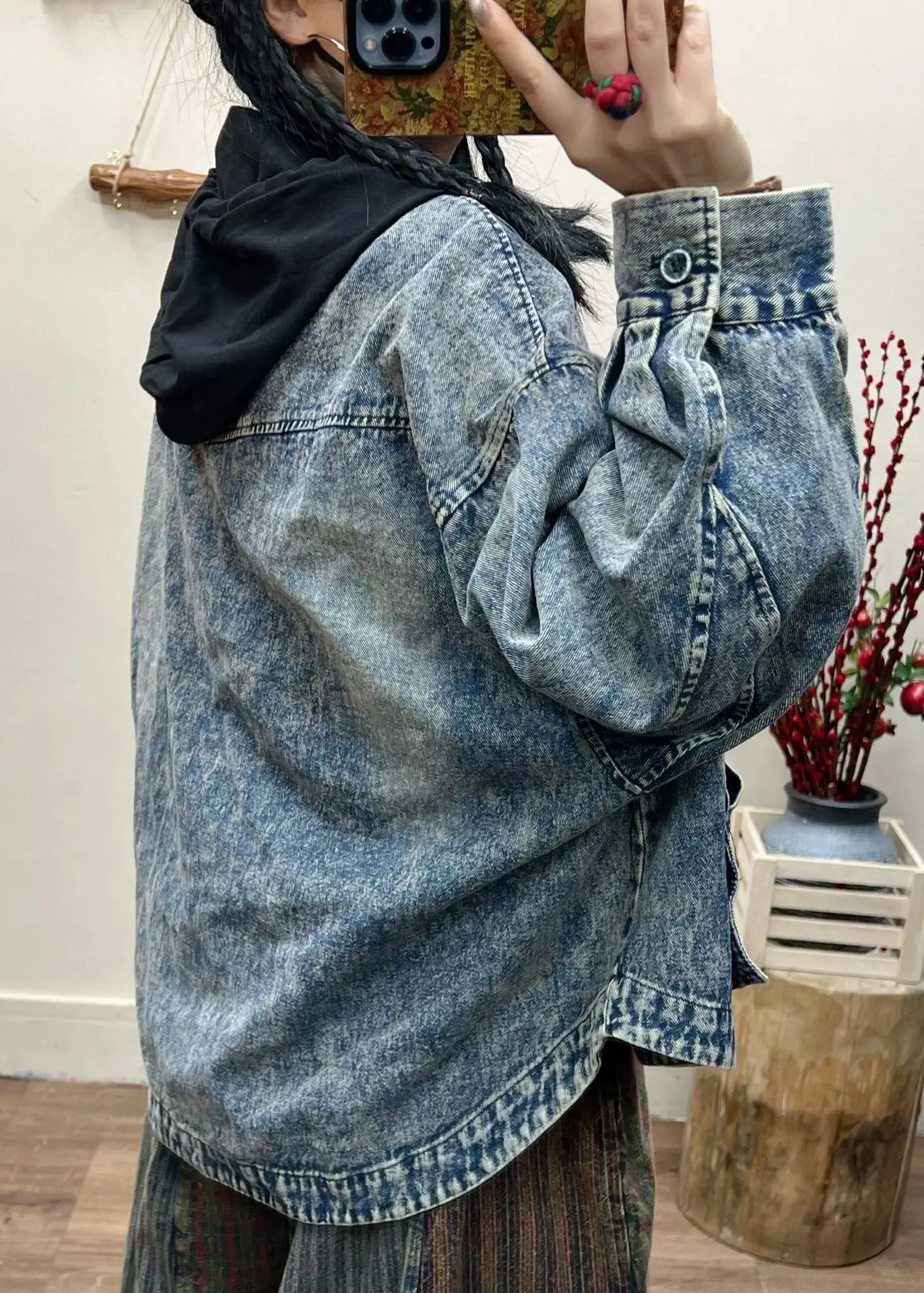 Vintage Blue Button Pockets Patchwork Denim Coat Fall Ada Fashion