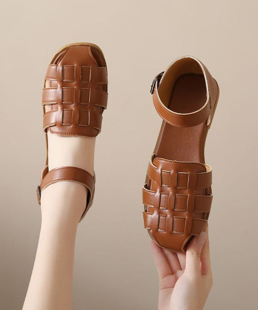 Vintage Brown Braid Sandals Buckle Strap Sandals LY4314