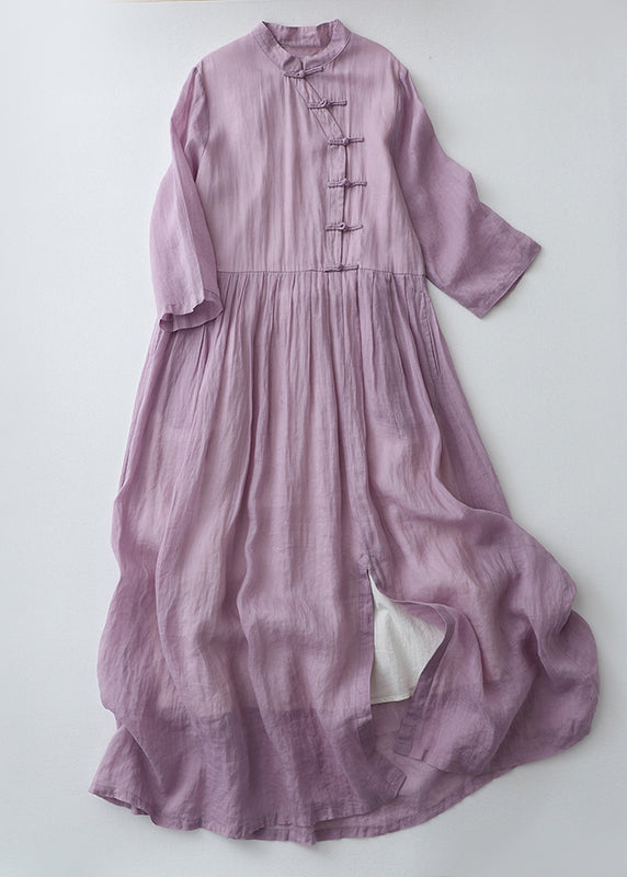 Vintage Purple Chinese Button Side Open Cotton Dresses Summer Ada Fashion