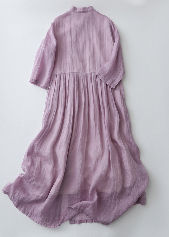 Vintage Purple Chinese Button Side Open Cotton Dresses Summer Ada Fashion