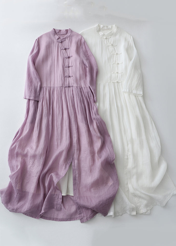 Vintage Purple Chinese Button Side Open Cotton Dresses Summer Ada Fashion