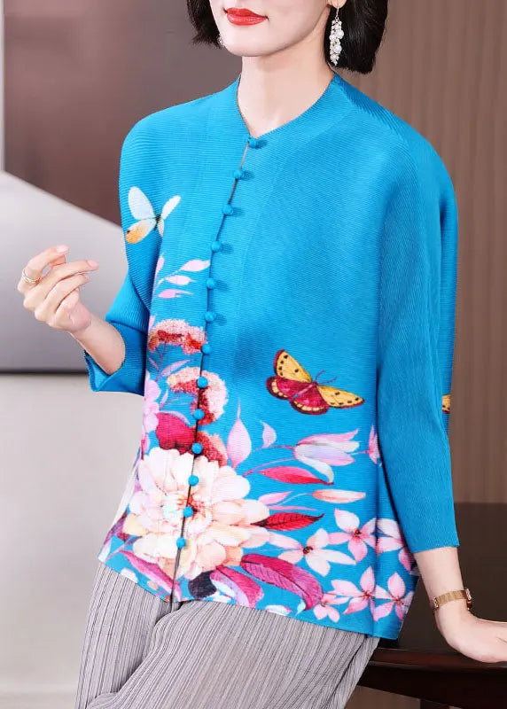 Vintage Red O-Neck Print Button Tops Fall Ada Fashion