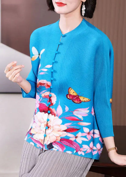 Vintage Red O-Neck Print Button Tops Fall Ada Fashion