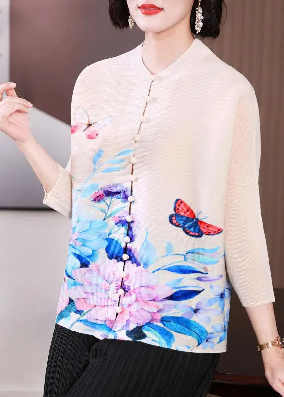 Vintage Red O-Neck Print Button Tops Fall Ada Fashion
