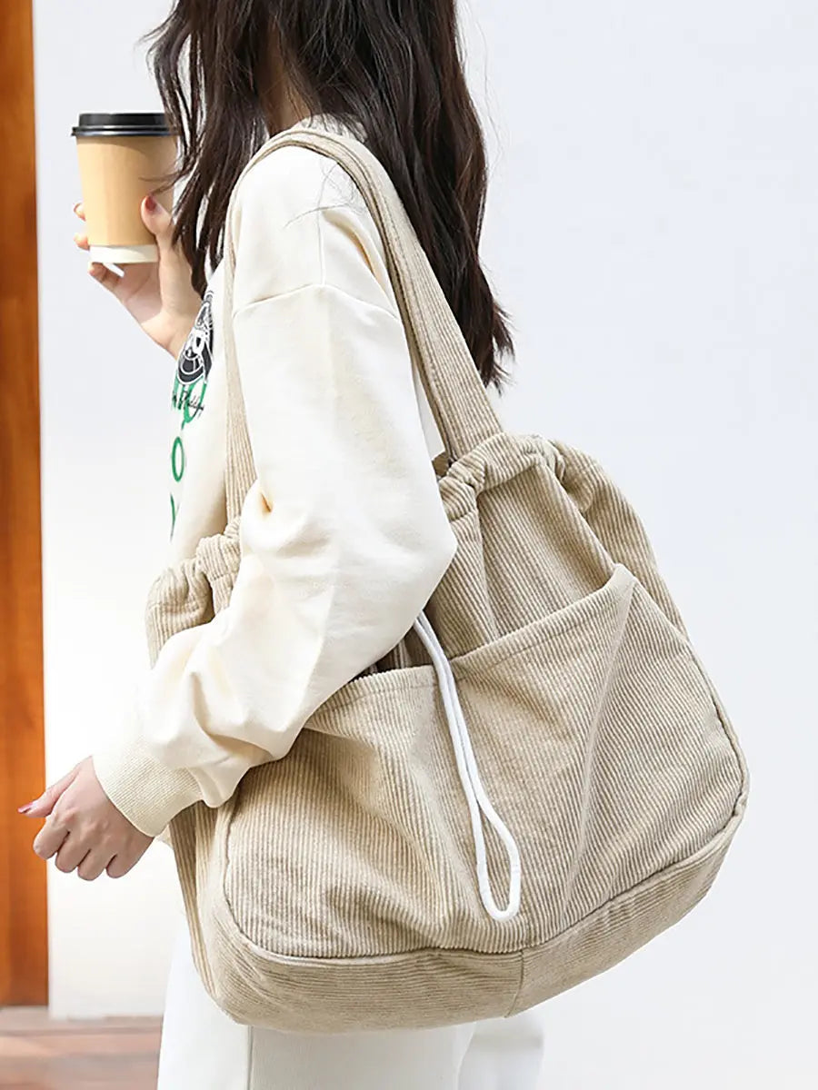 Vintage Solid Corduroy Large Capacity Shoulder Bag Ada Fashion