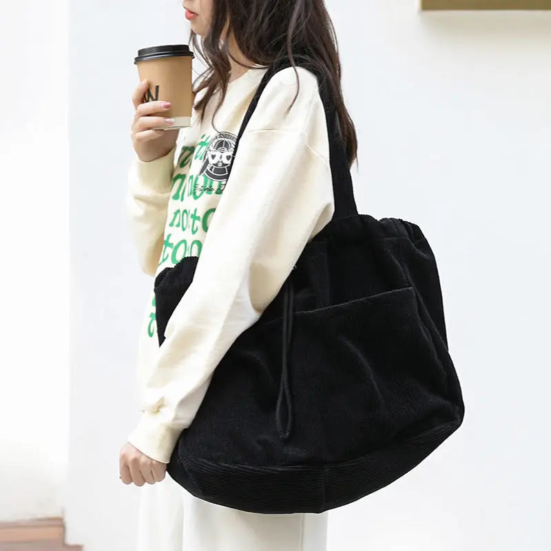 Vintage Solid Corduroy Large Capacity Shoulder Bag Ada Fashion