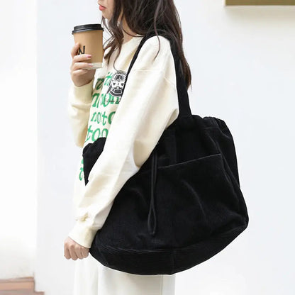 Vintage Solid Corduroy Large Capacity Shoulder Bag Ada Fashion