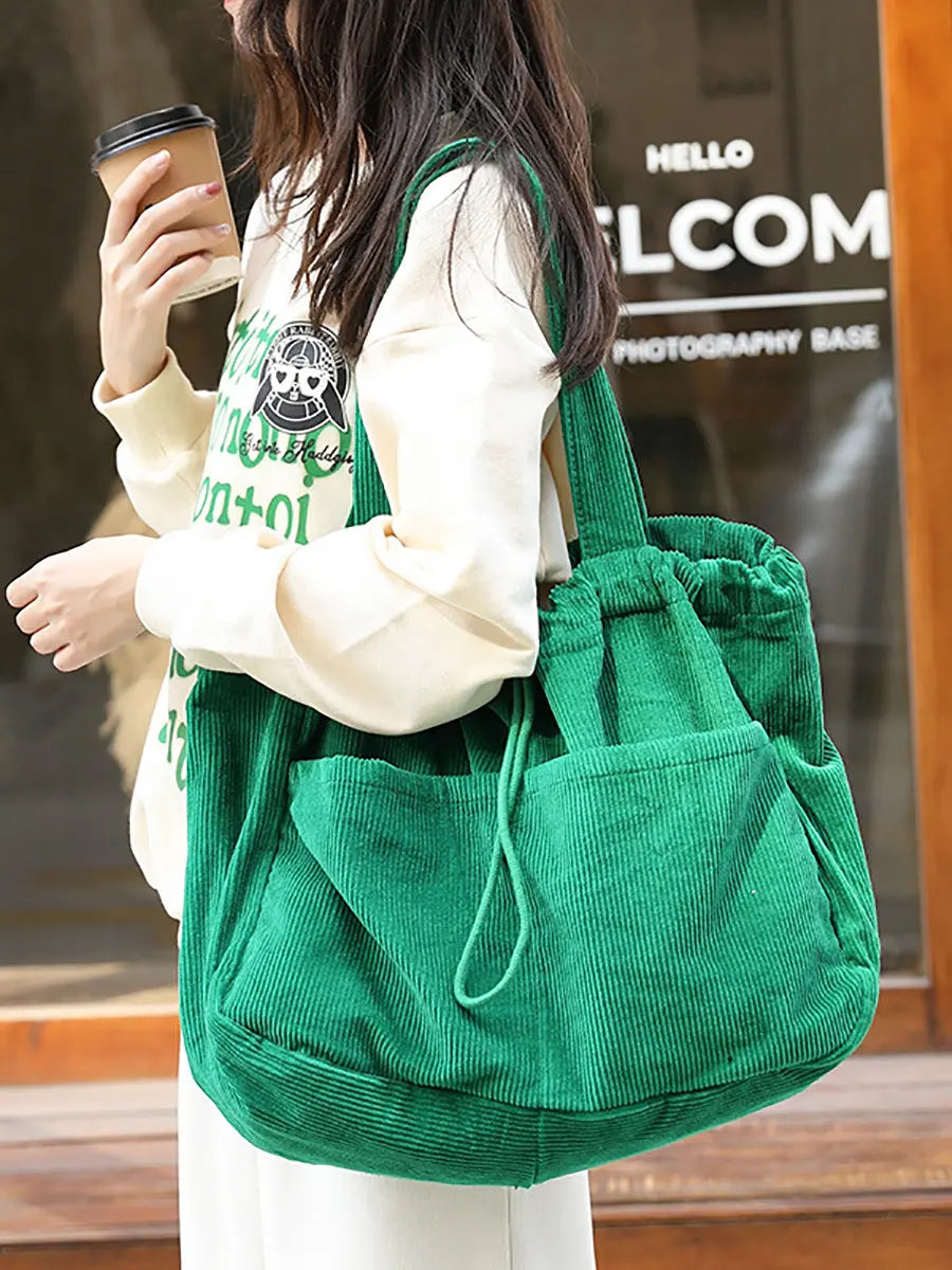 Vintage Solid Corduroy Large Capacity Shoulder Bag Ada Fashion