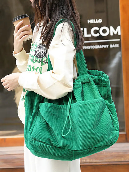 Vintage Solid Corduroy Large Capacity Shoulder Bag Ada Fashion