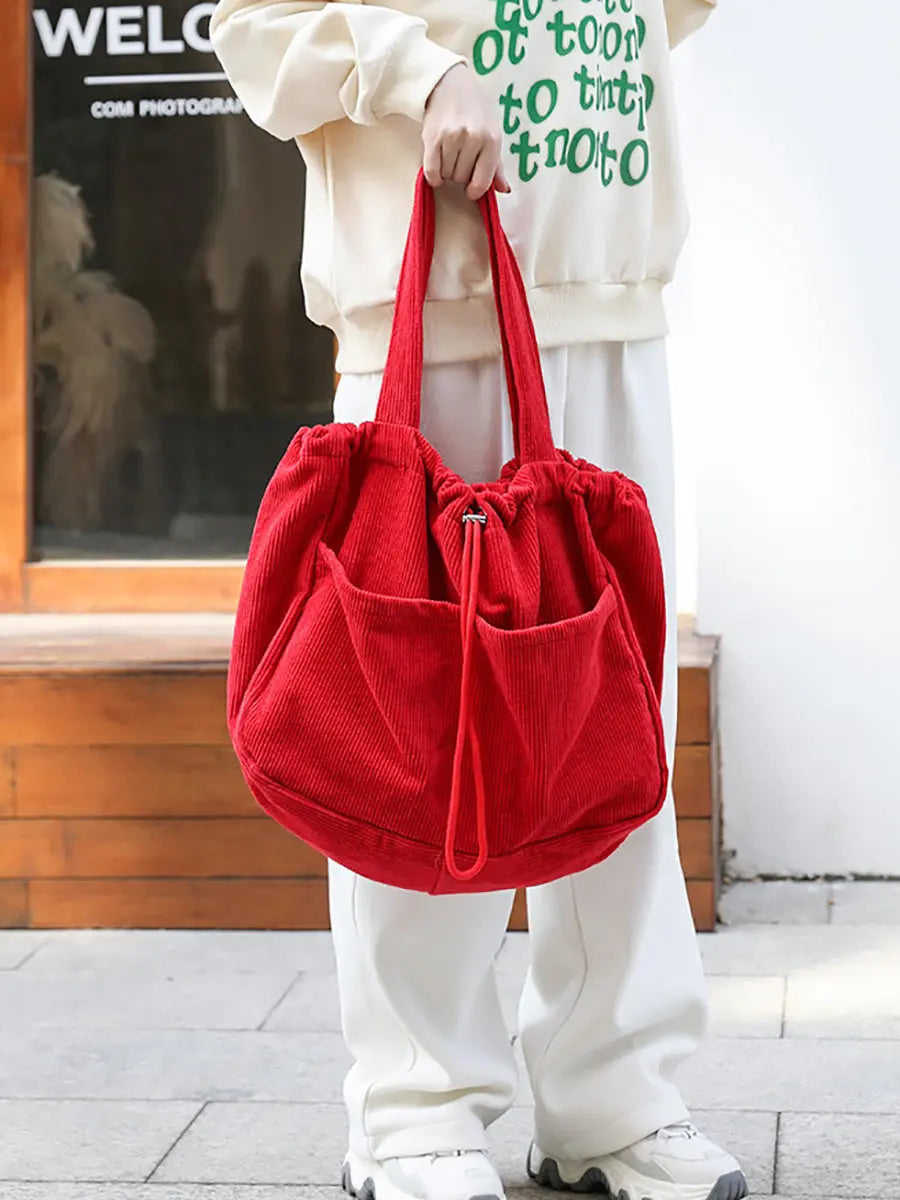 Vintage Solid Corduroy Large Capacity Shoulder Bag Ada Fashion