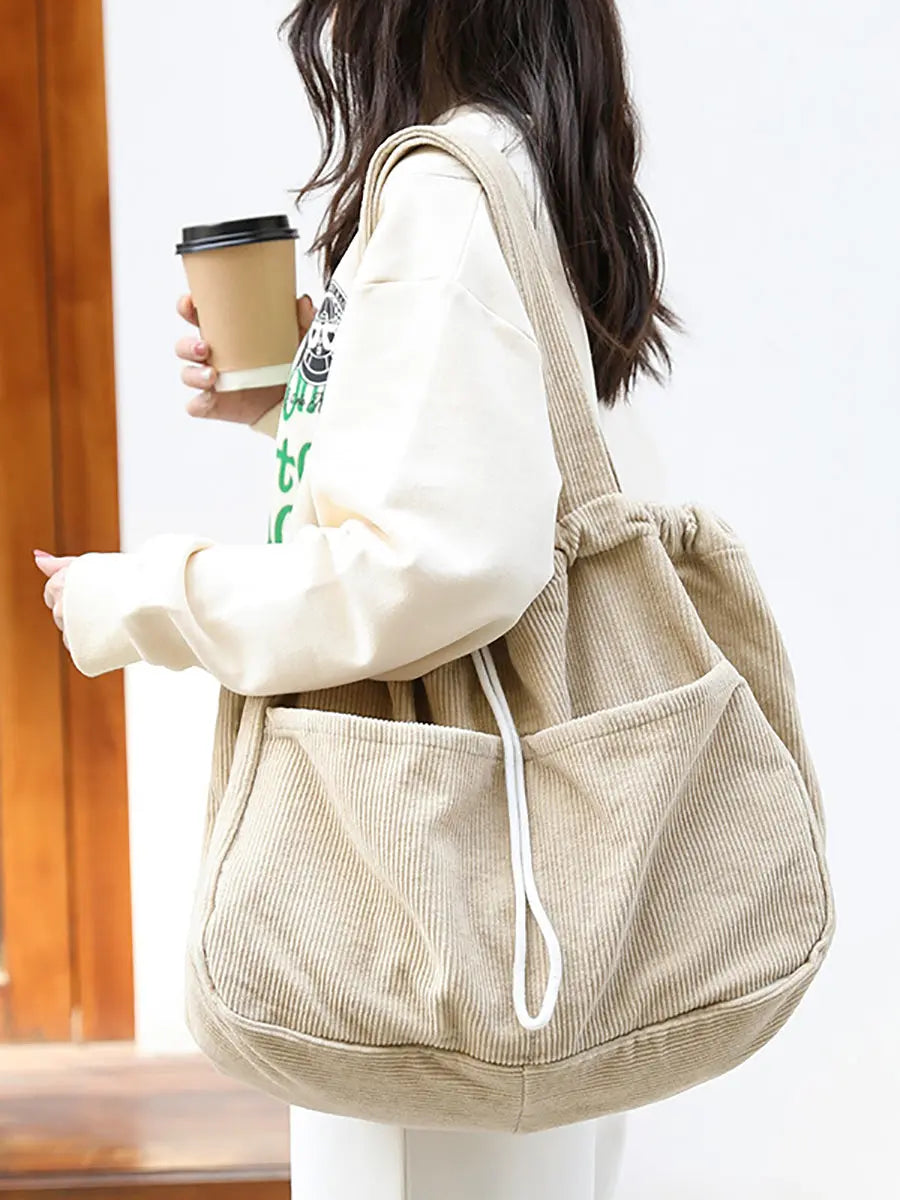 Vintage Solid Corduroy Large Capacity Shoulder Bag Ada Fashion