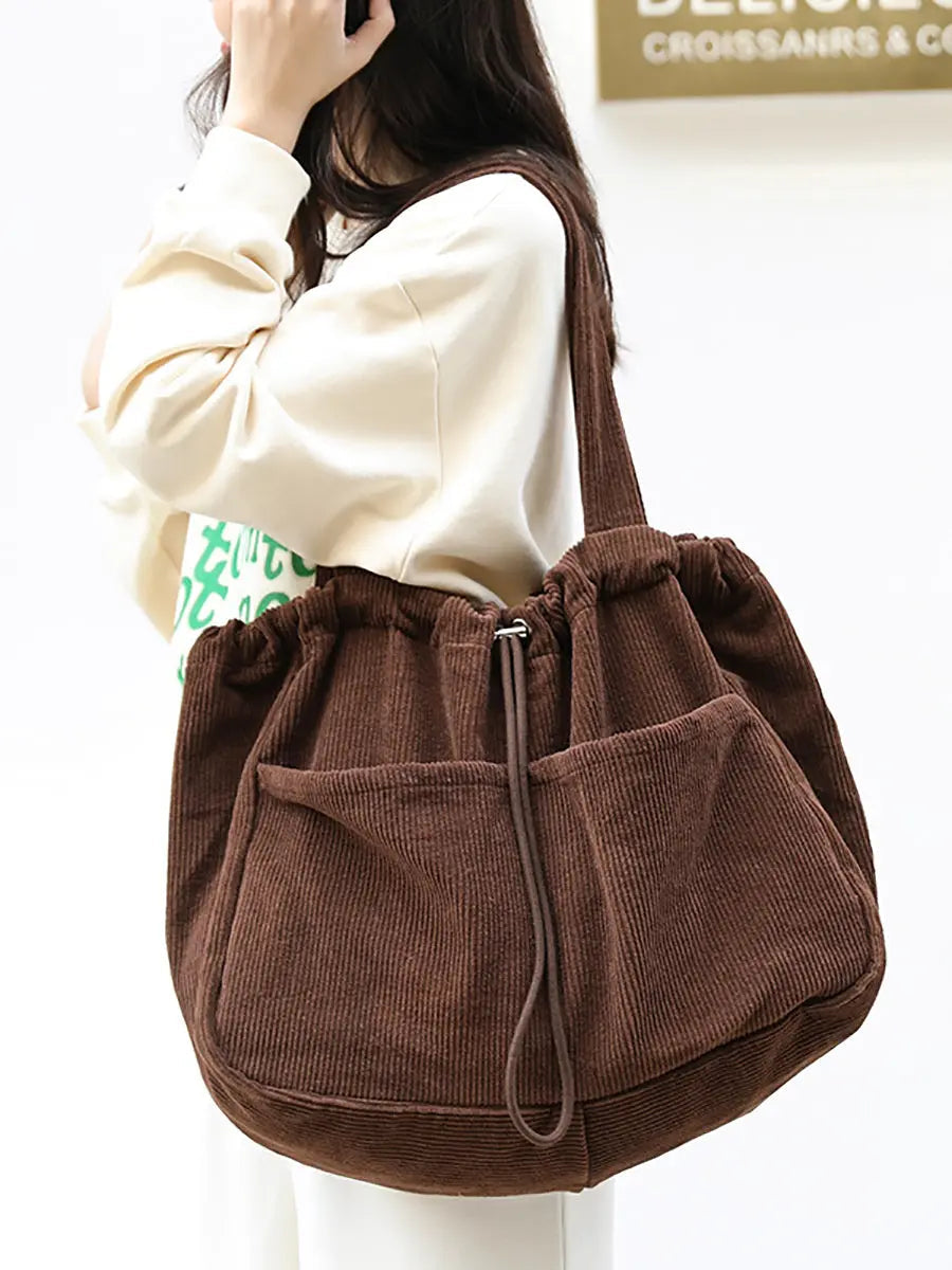 Vintage Solid Corduroy Large Capacity Shoulder Bag Ada Fashion