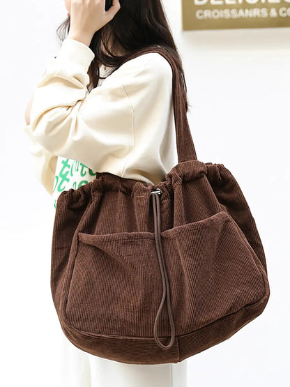 Vintage Solid Corduroy Large Capacity Shoulder Bag Ada Fashion