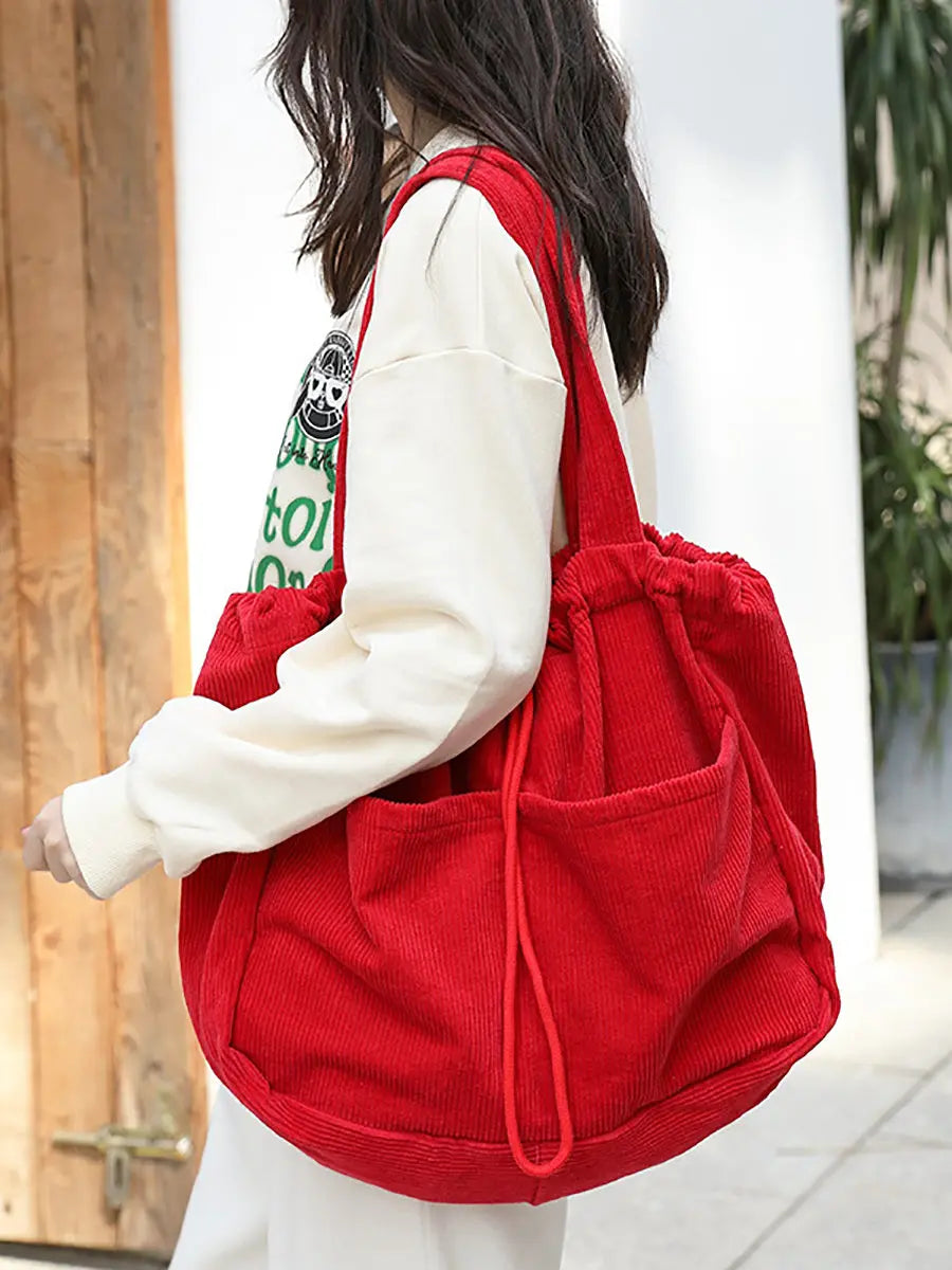 Vintage Solid Corduroy Large Capacity Shoulder Bag Ada Fashion