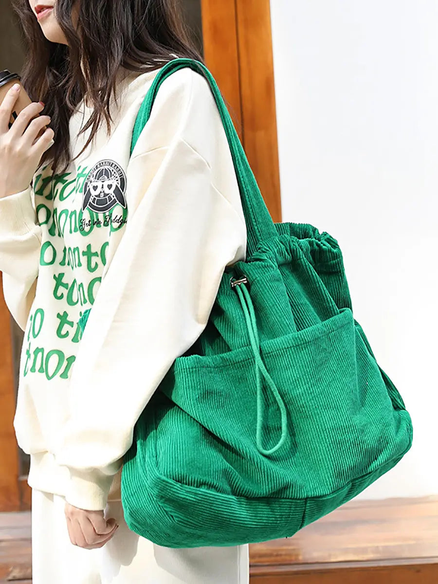 Vintage Solid Corduroy Large Capacity Shoulder Bag Ada Fashion