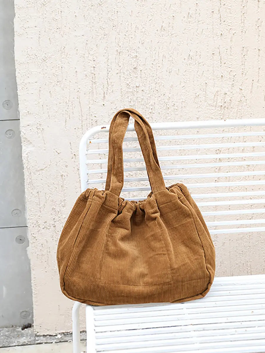 Vintage Solid Corduroy Large Capacity Shoulder Bag Ada Fashion