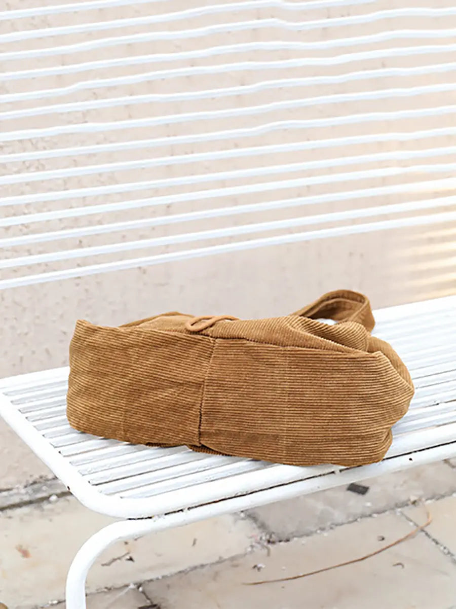 Vintage Solid Corduroy Large Capacity Shoulder Bag Ada Fashion