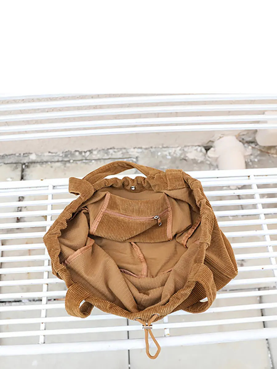 Vintage Solid Corduroy Large Capacity Shoulder Bag Ada Fashion