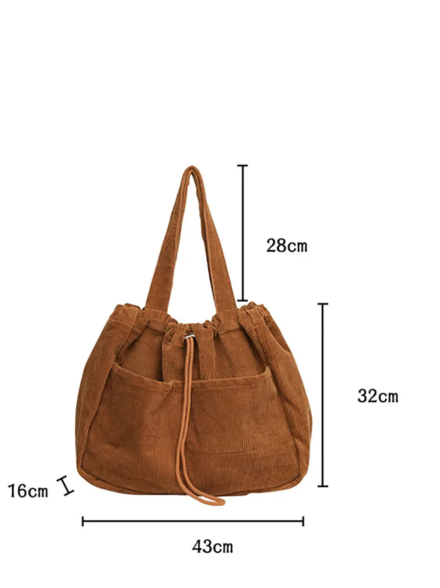 Vintage Solid Corduroy Large Capacity Shoulder Bag Ada Fashion