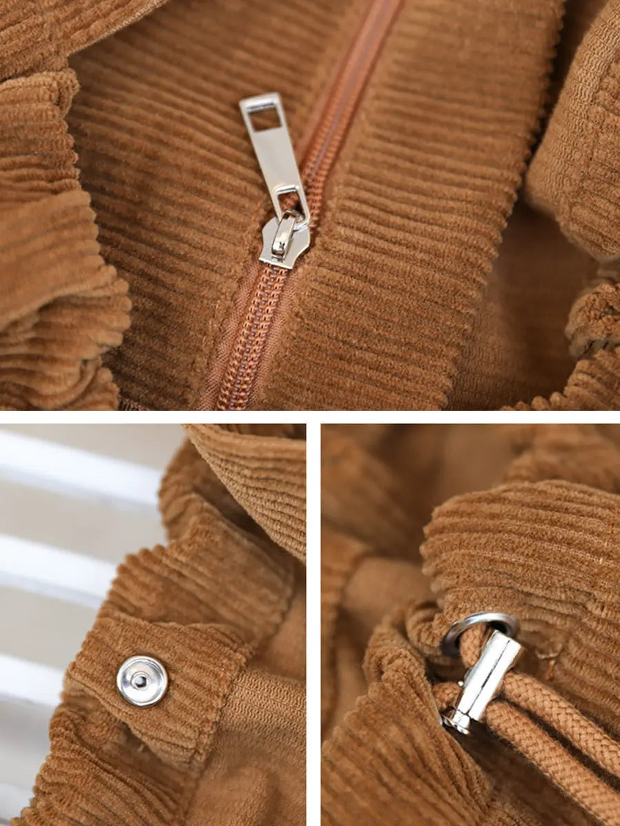 Vintage Solid Corduroy Large Capacity Shoulder Bag Ada Fashion