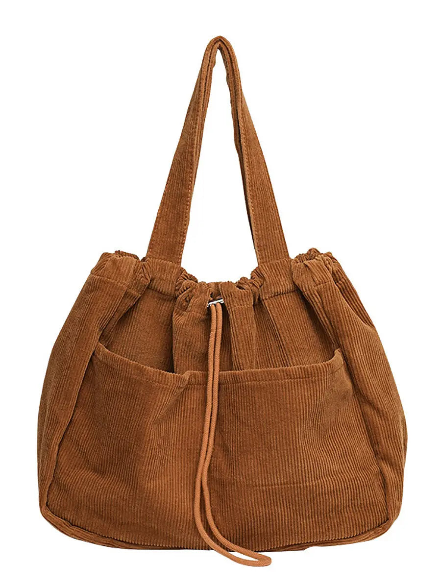 Vintage Solid Corduroy Large Capacity Shoulder Bag Ada Fashion