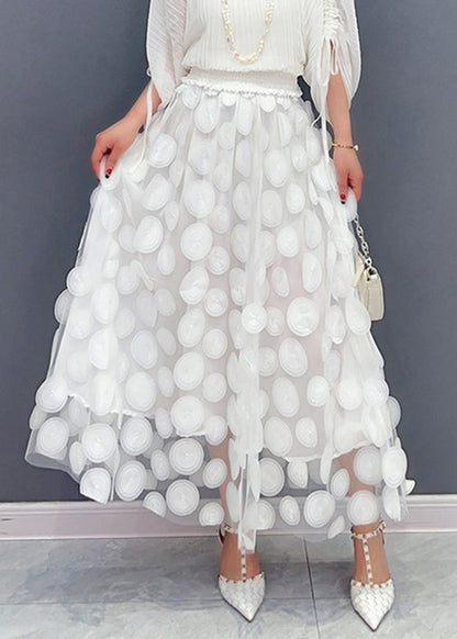 Jupe longue en tulle taille haute à pois blancs