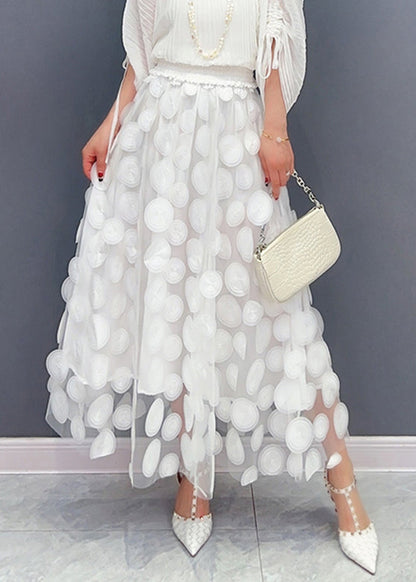 Jupe longue en tulle taille haute à pois blancs