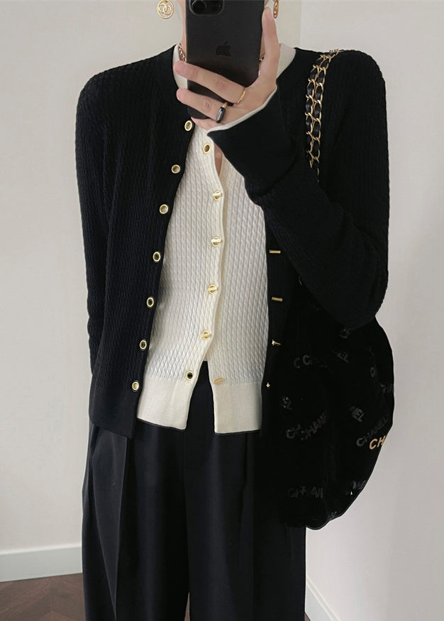 Black Button Patchwork Knit Cardigan