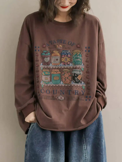 Women Casual Bottle Print Spring Sweatshirt Ada Fashion