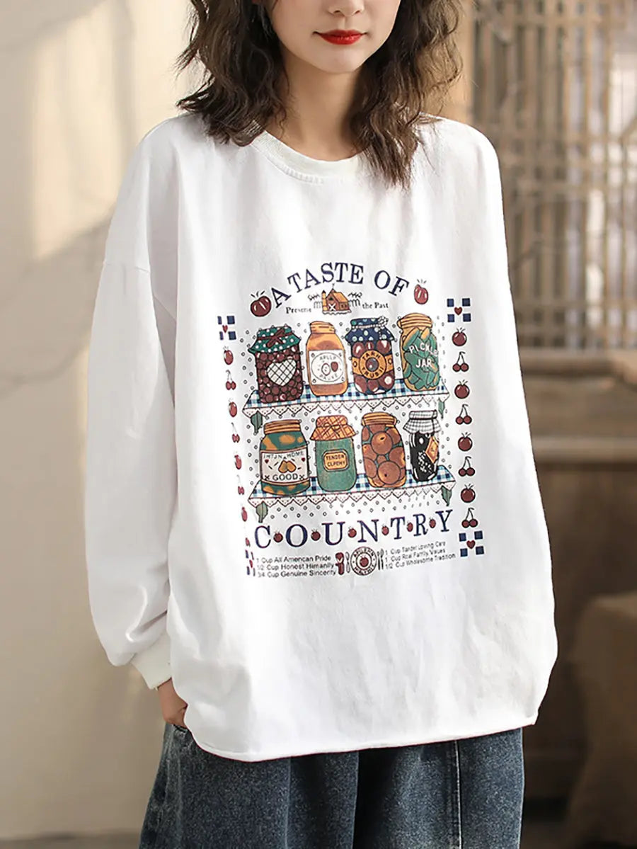 Women Casual Bottle Print Spring Sweatshirt Ada Fashion