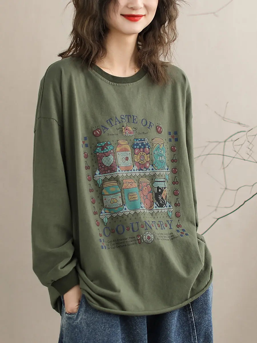 Women Casual Bottle Print Spring Sweatshirt Ada Fashion