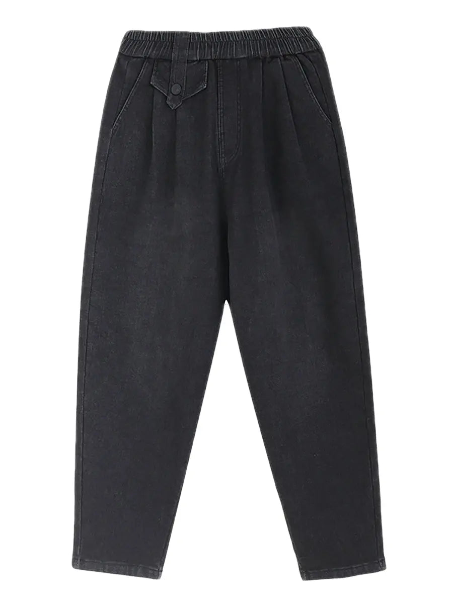 Women Casual Fleece-lined Denim Harem Pants Ada Fashion